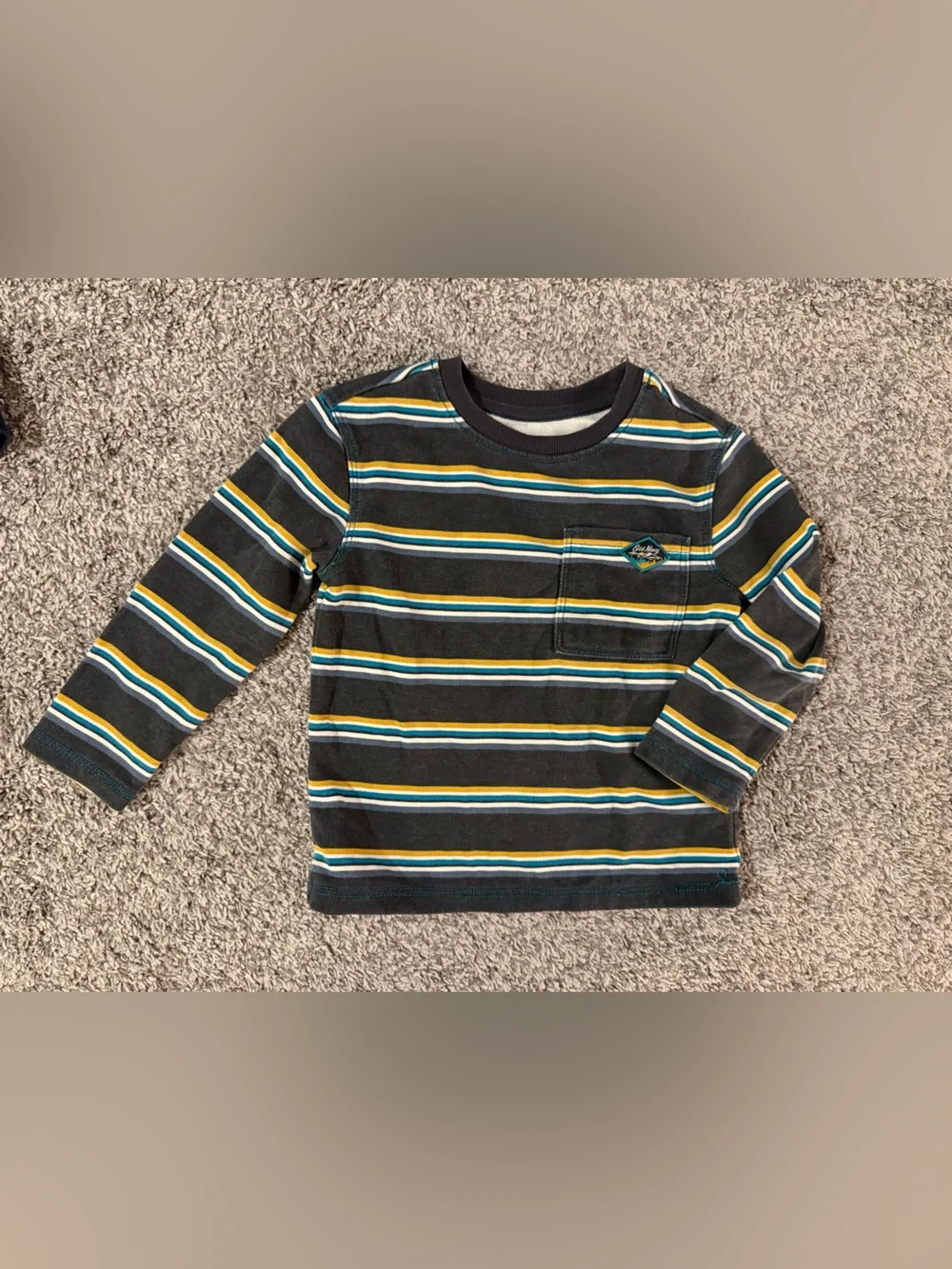 Old Navy Long-Sleeve Striped Tee in Black, Teal & Yellow